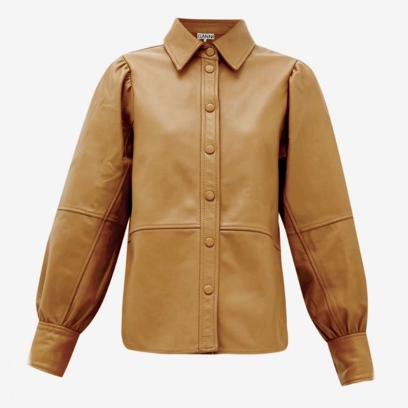 Ganni Tops - GANNI LAMB LEATHER BUTTON DOWN CARAMEL 4